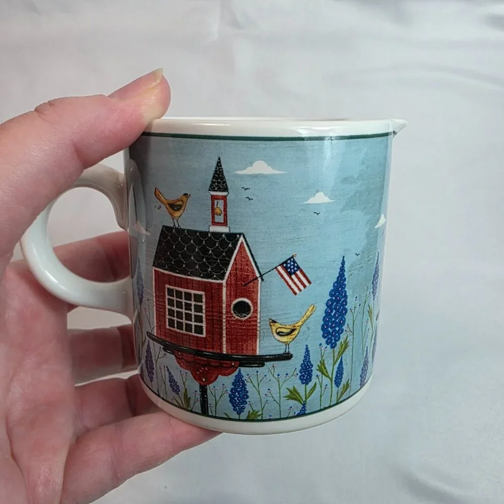 Sakura Birdhouses Creamer Blue with White Birdhouse Warren Kimball